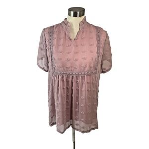 LIV Los Angelos Women  Size  M Short Sleeve Pink Baby Doll Sheer Overlay Top NWT